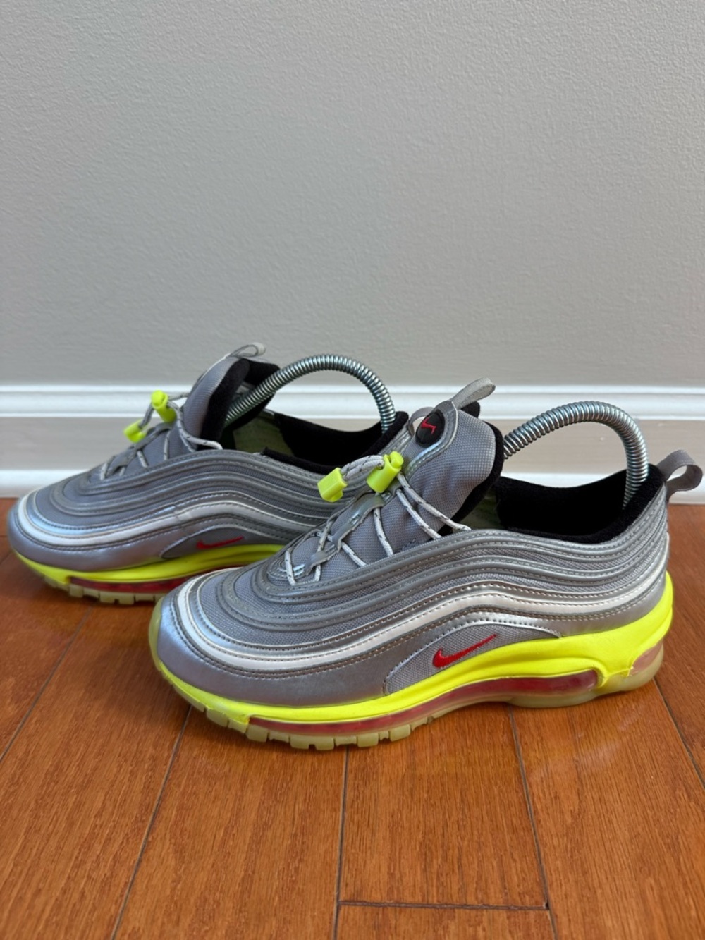 Nike Air Max 97 RFT Laceless GS Silver Yellow Volt BQ8437-002 sz 4.5Y/W 6-6.5
